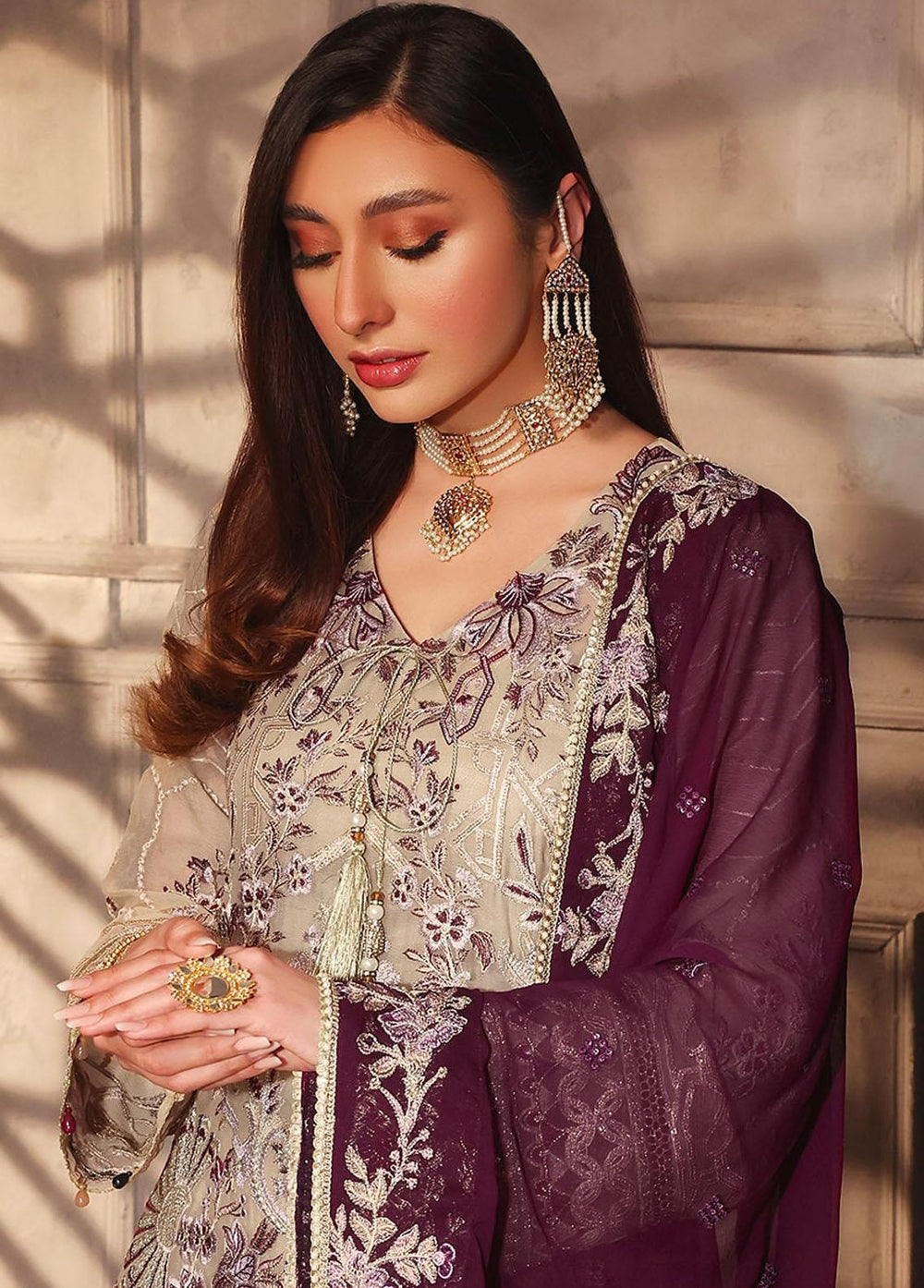 Naushad Imdad Embroidered Chiffon Suits Unstitched 3 Piece ND23C C6 - Luxury Collection