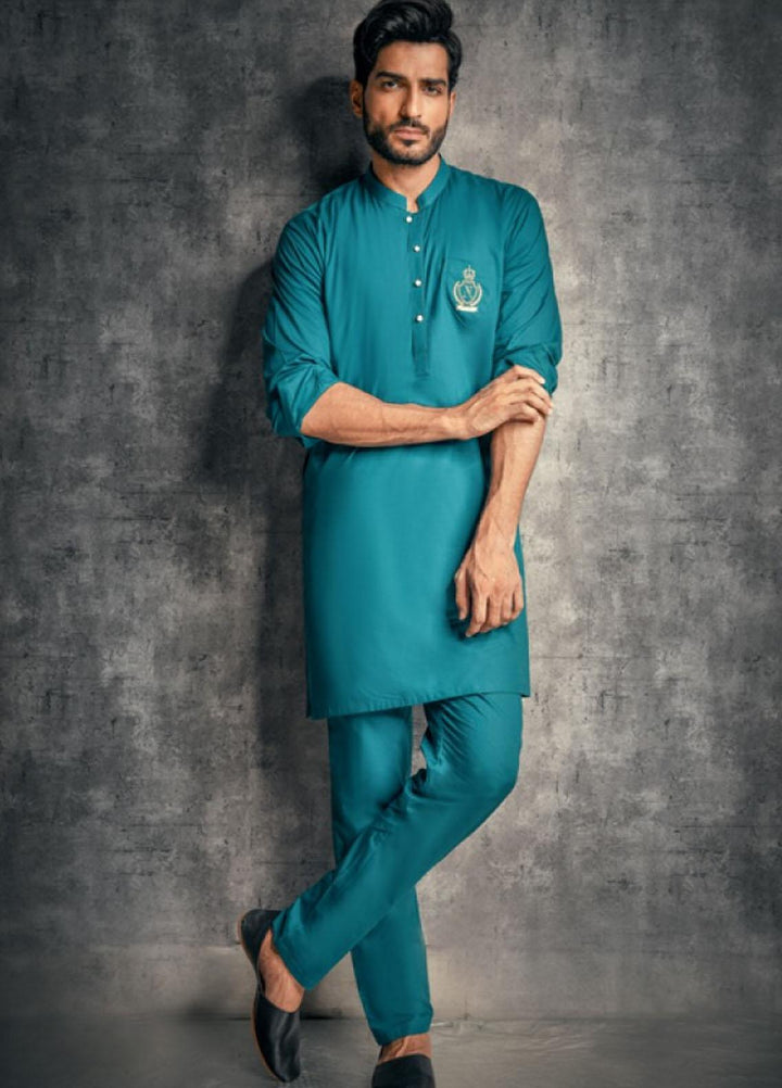 Naushad Imdad Cotton Formal Kurta Pajama for Men -  SEA GREEN KP