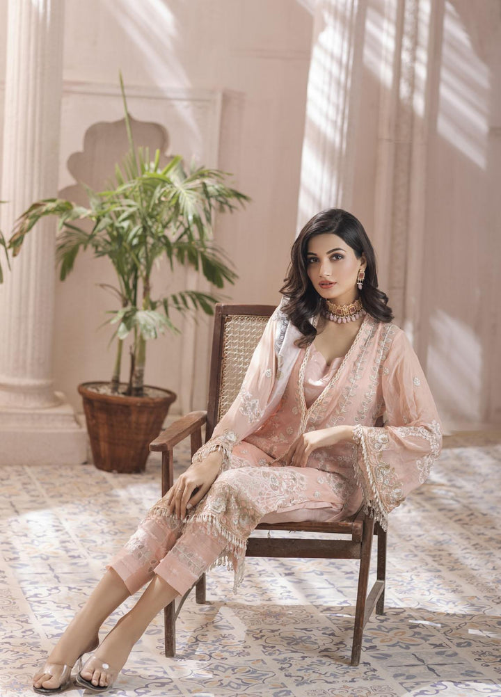 Naushad Imdad Embroidered Chiffon Suits Unstitched 3 Piece ND22LC NI-LC-001 PEARL PEACH - Luxury Collection