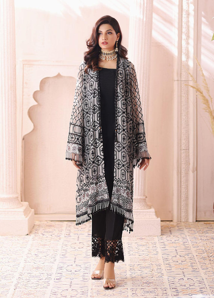 Naushad Imdad Embroidered Chiffon Suits Unstitched 3 Piece ND22LC NI-LC-002 GLACIER GREY - Luxury Collection