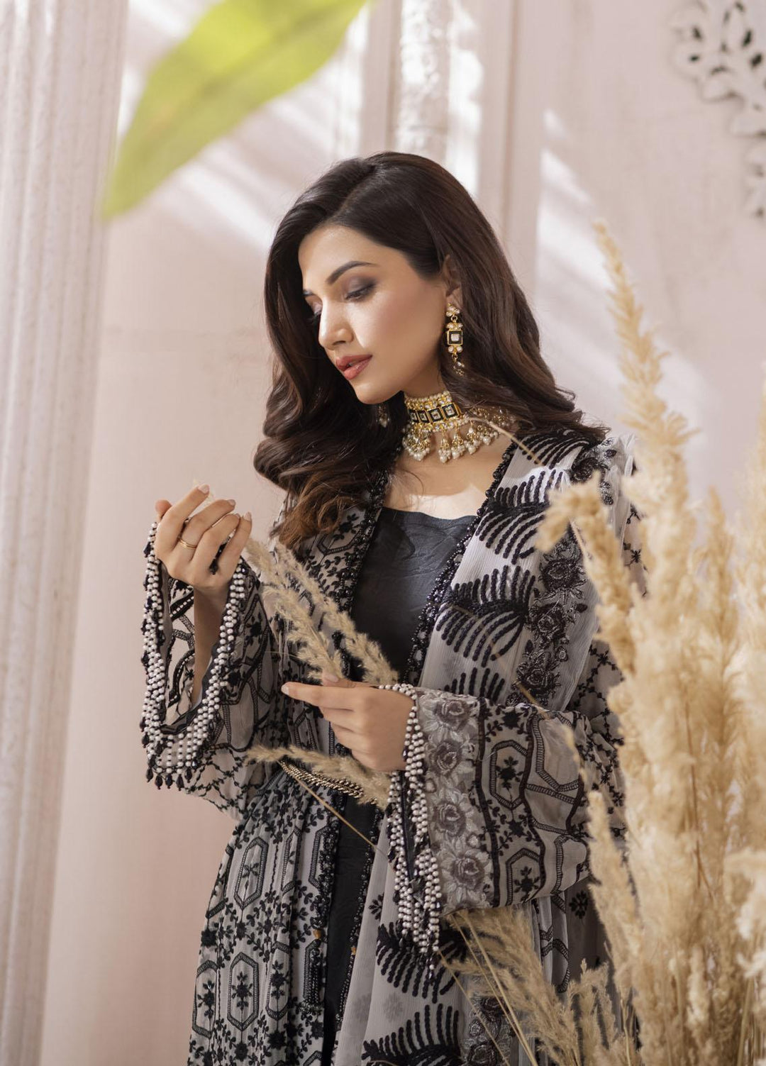 Naushad Imdad Embroidered Chiffon Suits Unstitched 3 Piece ND22LC NI-LC-002 GLACIER GREY - Luxury Collection