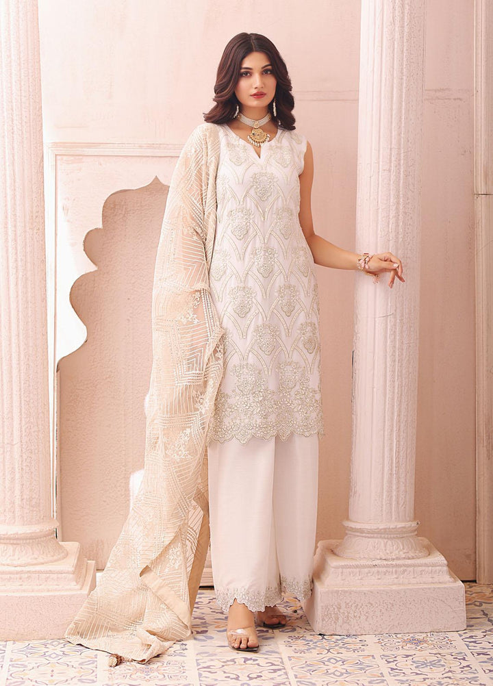 Naushad Imdad Embroidered Chiffon Suits Unstitched 3 Piece ND22LC NI-LC-003 IVORY BONE WHITE - Luxury Collection