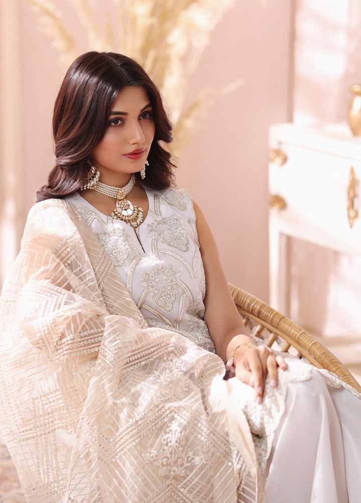 Naushad Imdad Embroidered Chiffon Suits Unstitched 3 Piece ND22LC NI-LC-003 IVORY BONE WHITE - Luxury Collection