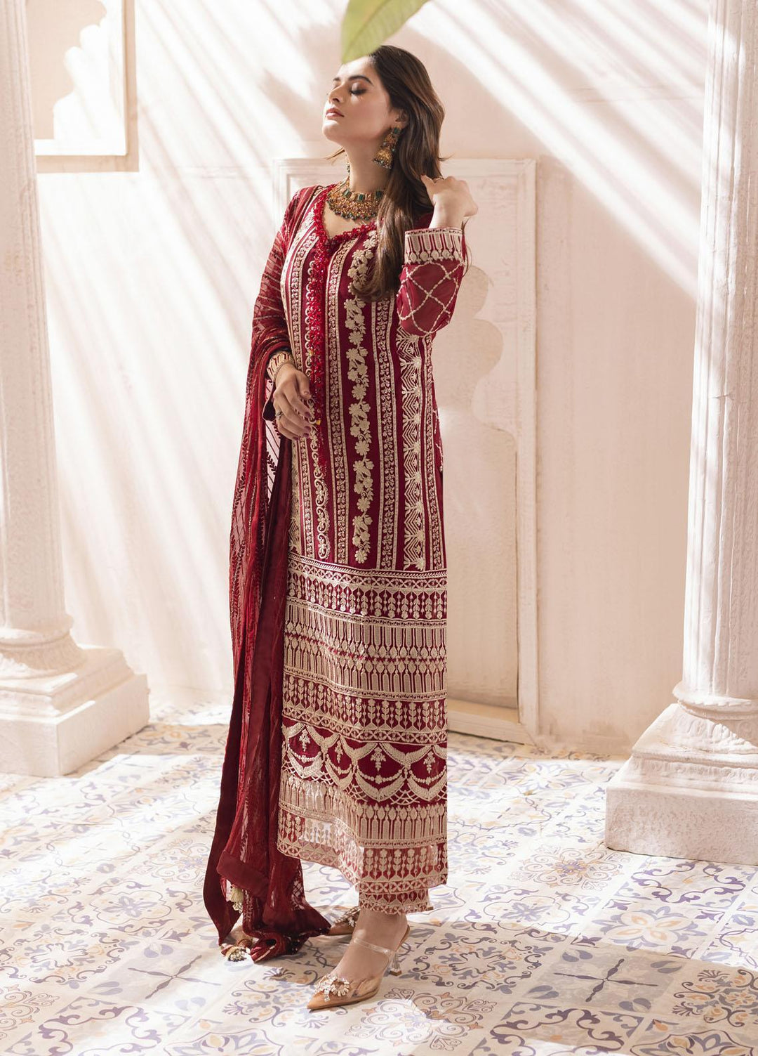 Naushad Imdad Embroidered Chiffon Suits Unstitched 3 Piece ND22LC NI-LC-005 RED FIESTA - Luxury Collection