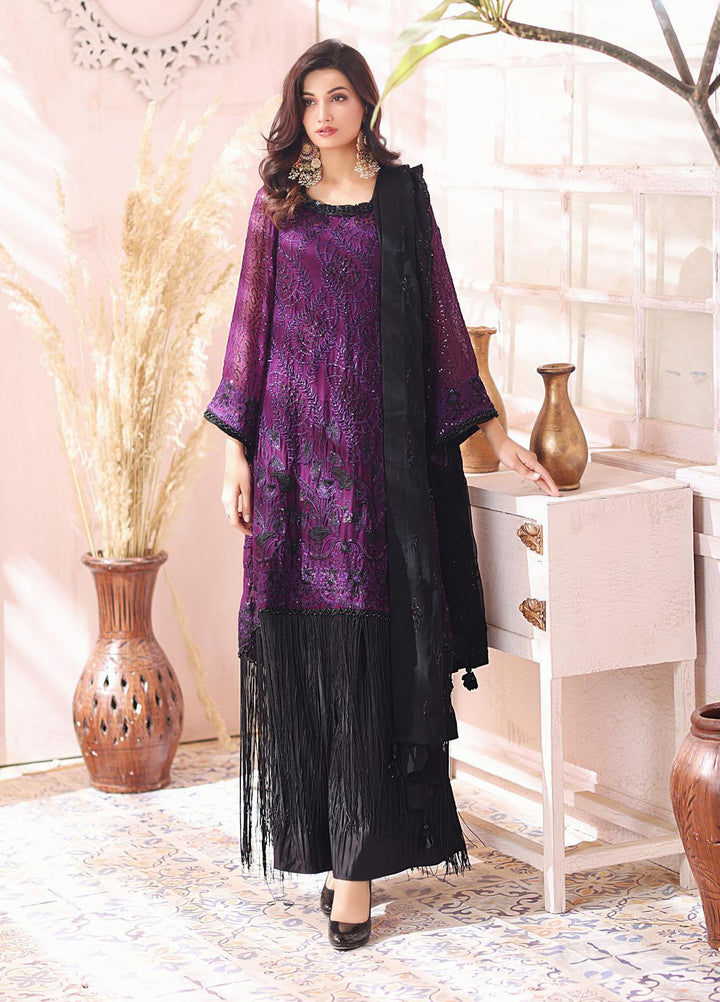 Naushad Imdad Embroidered Chiffon Suits Unstitched 3 Piece ND22LC NI-LC-006 CRUSHED GRAPES - Luxury Collection