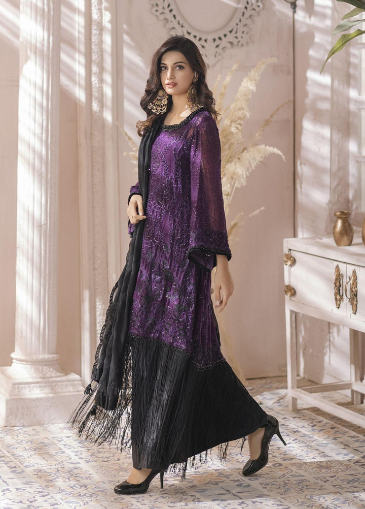 Naushad Imdad Embroidered Chiffon Suits Unstitched 3 Piece ND22LC NI-LC-006 CRUSHED GRAPES - Luxury Collection