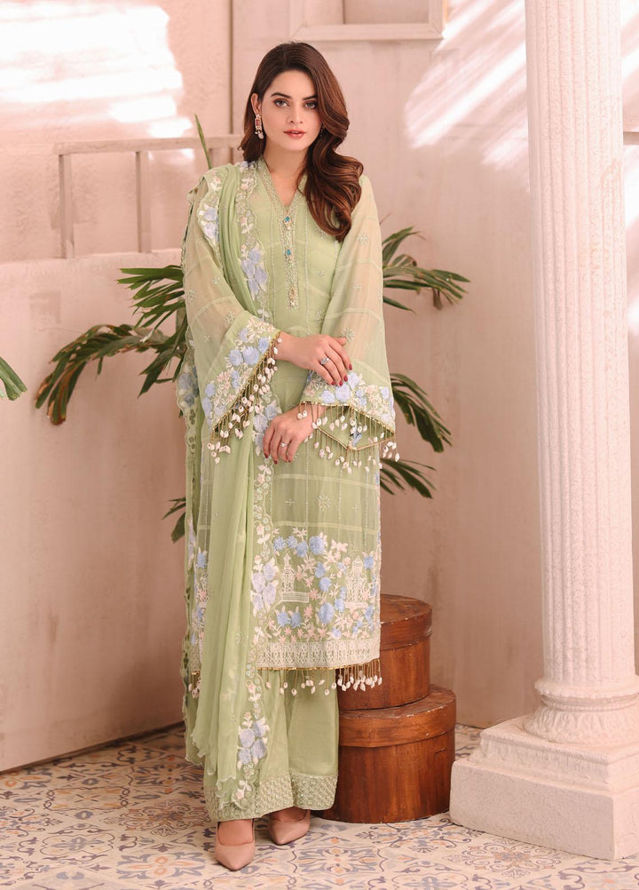 Naushad Imdad Embroidered Chiffon Suits Unstitched 3 Piece ND22LC NI-LC-007 MIST GREEN - Luxury Collection
