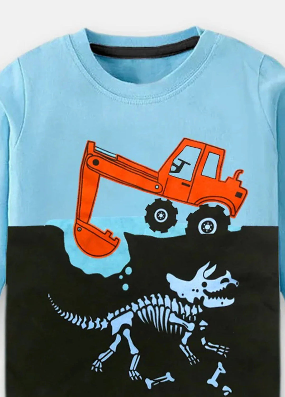 Baby Nest Navy And Blue Shovel Machine Printed Full Sleeves T shirt for Boys - SBT-376-N