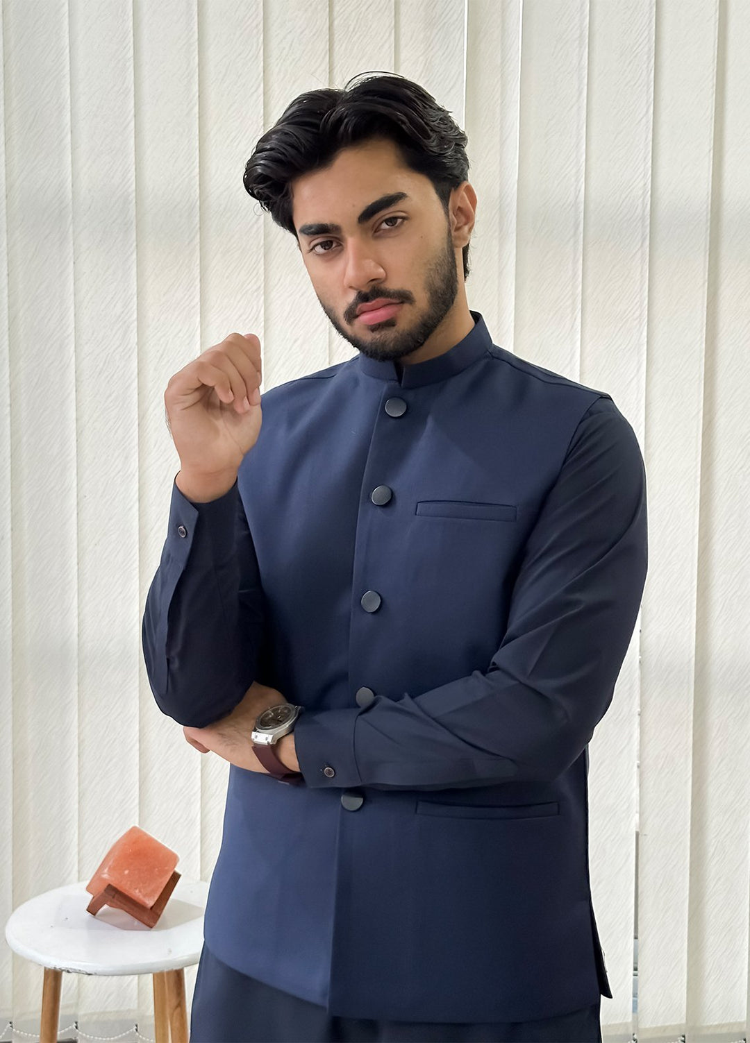 Navy Blue Kurta Shalwar with Waistcoat