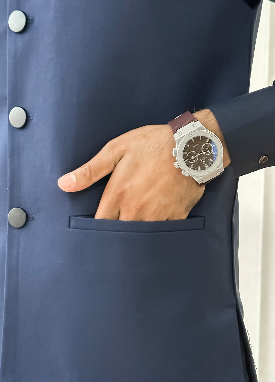 Navy Blue Kurta Shalwar with Waistcoat