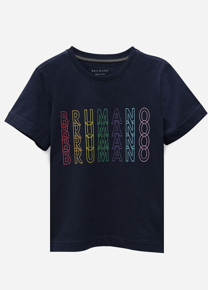 Brumano Cotton Casual Boys T-Shirts -  Navy Blue Printed Short Sleeves Casual T-Shirt
