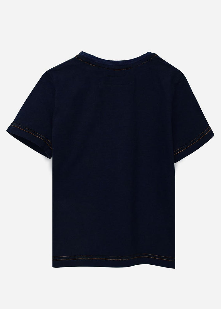 Brumano Cotton Casual T-Shirts for Boys -  Navy Blue Short Sleeve Casual T-Shirt With Orange Pocket