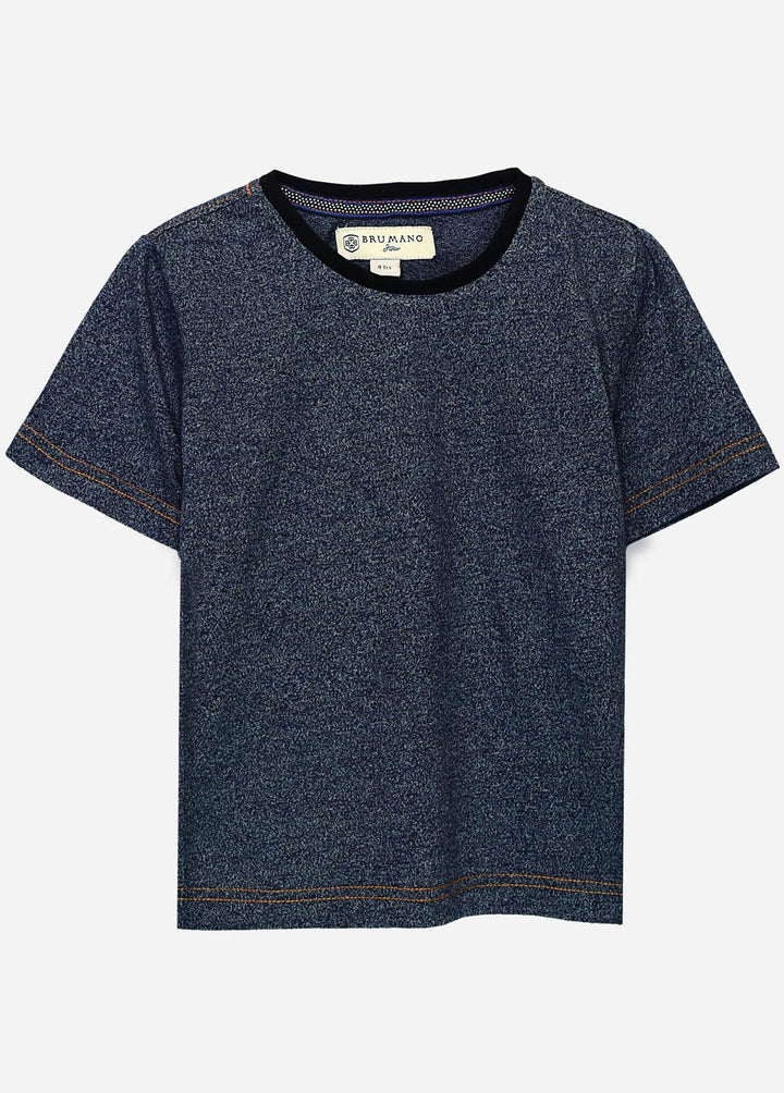 Brumano Cotton Casual Boys T-Shirts -  Navy Blue Short Sleeves Marl Casual T-Shirt