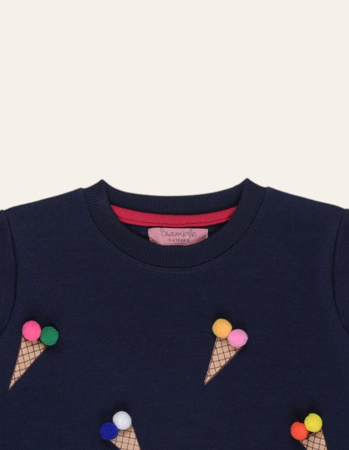 Ixample Kids Pret 2 Piece Hand work Set Navy Waffle Sweatshirt And Trouser - Winter Collection