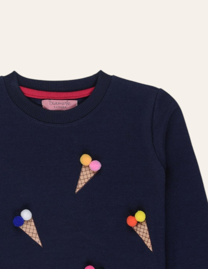 Ixample Kids Pret 2 Piece Hand work Set Navy Waffle Sweatshirt And Trouser - Winter Collection