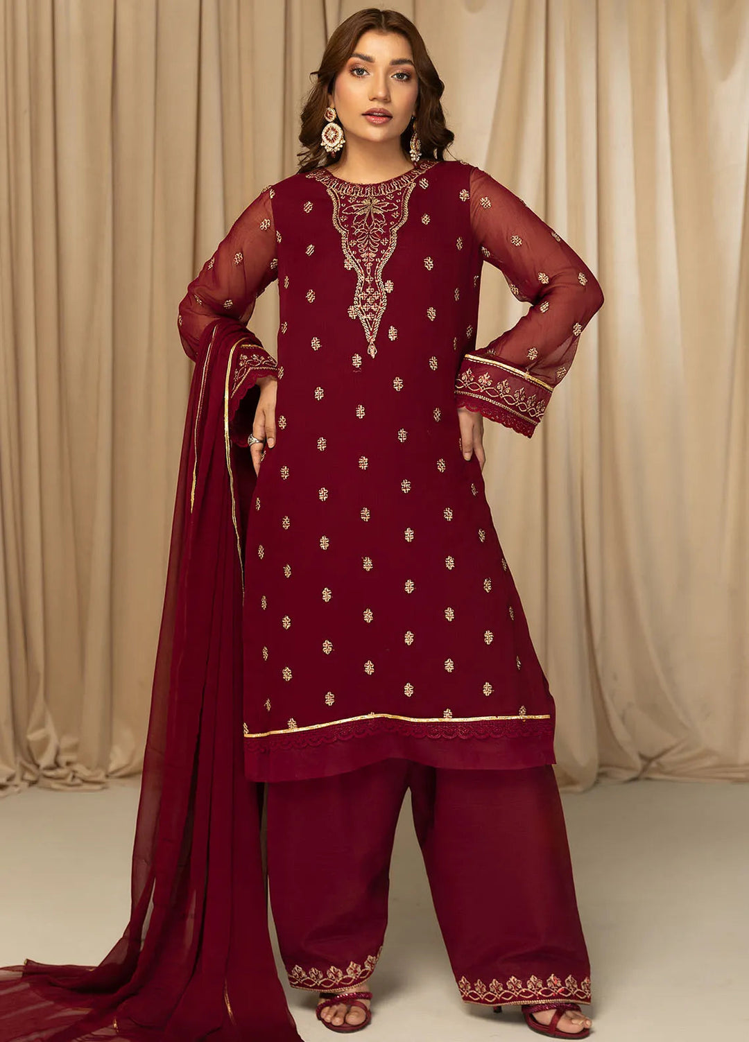 Nawabzadi By Meeral Embroidered Chiffon Suit Unstitched 3 Piece MRL24N Siva - Formals Collection