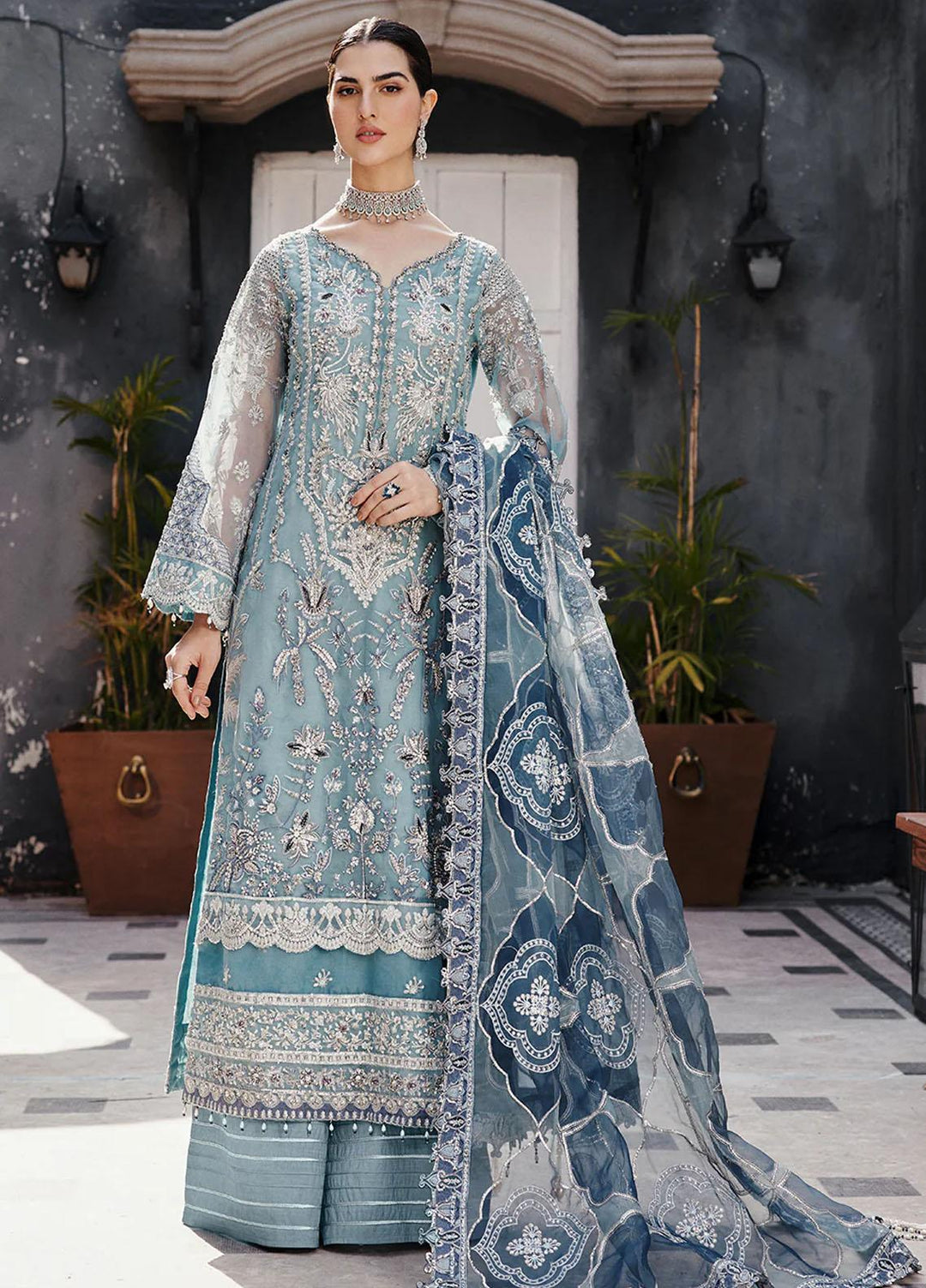Nawabzadi By Emaan Adeel Embroidered Organza Suits Unstitched 3 Piece NZ23EA NW-02 - Luxury Collection