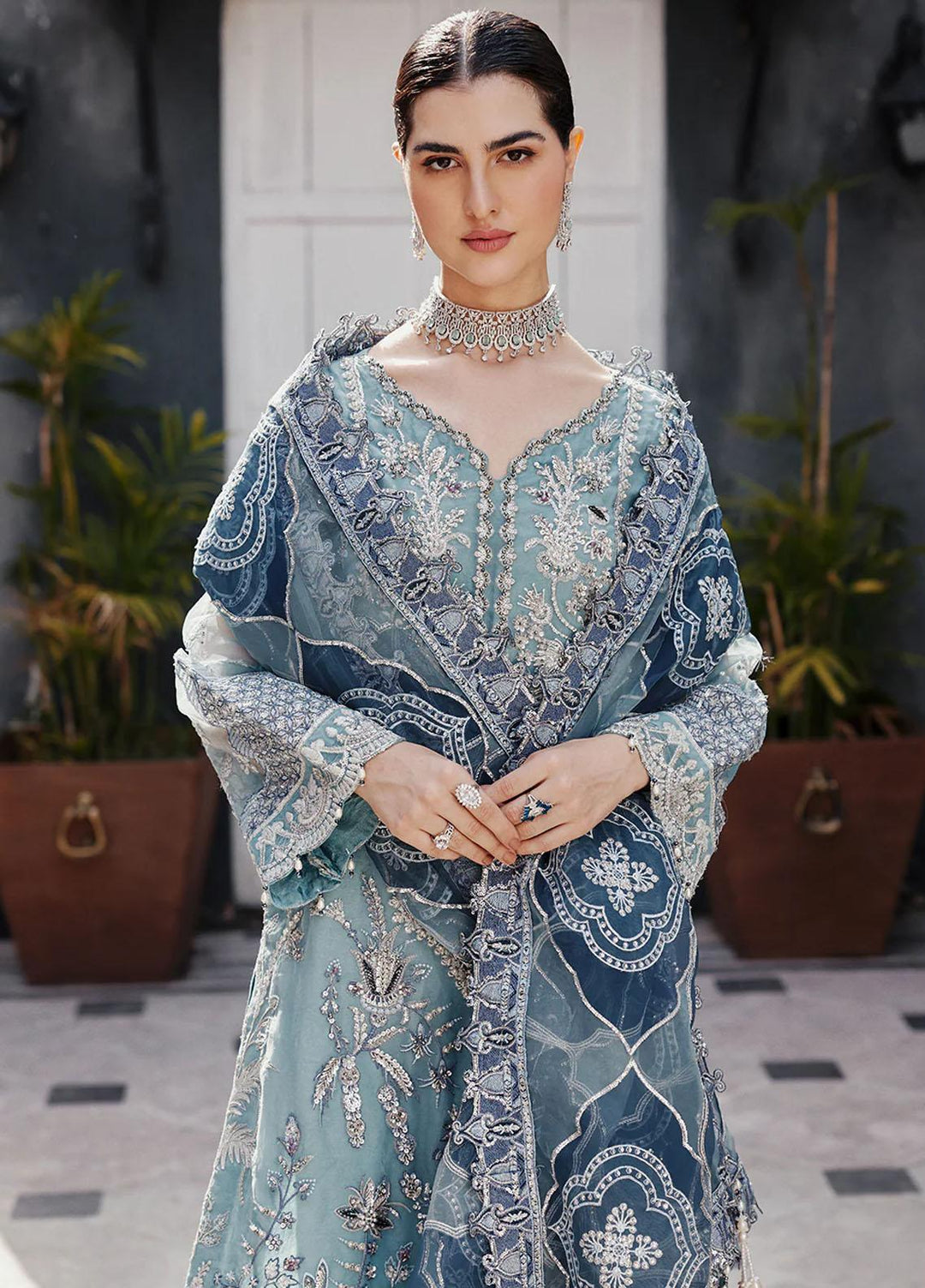 Nawabzadi By Emaan Adeel Embroidered Organza Suits Unstitched 3 Piece NZ23EA NW-02 - Luxury Collection