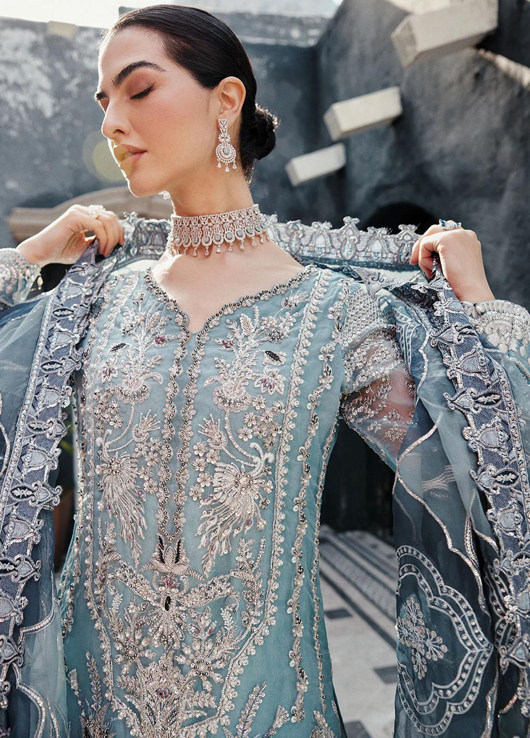 Nawabzadi By Emaan Adeel Embroidered Organza Suits Unstitched 3 Piece NZ23EA NW-02 - Luxury Collection