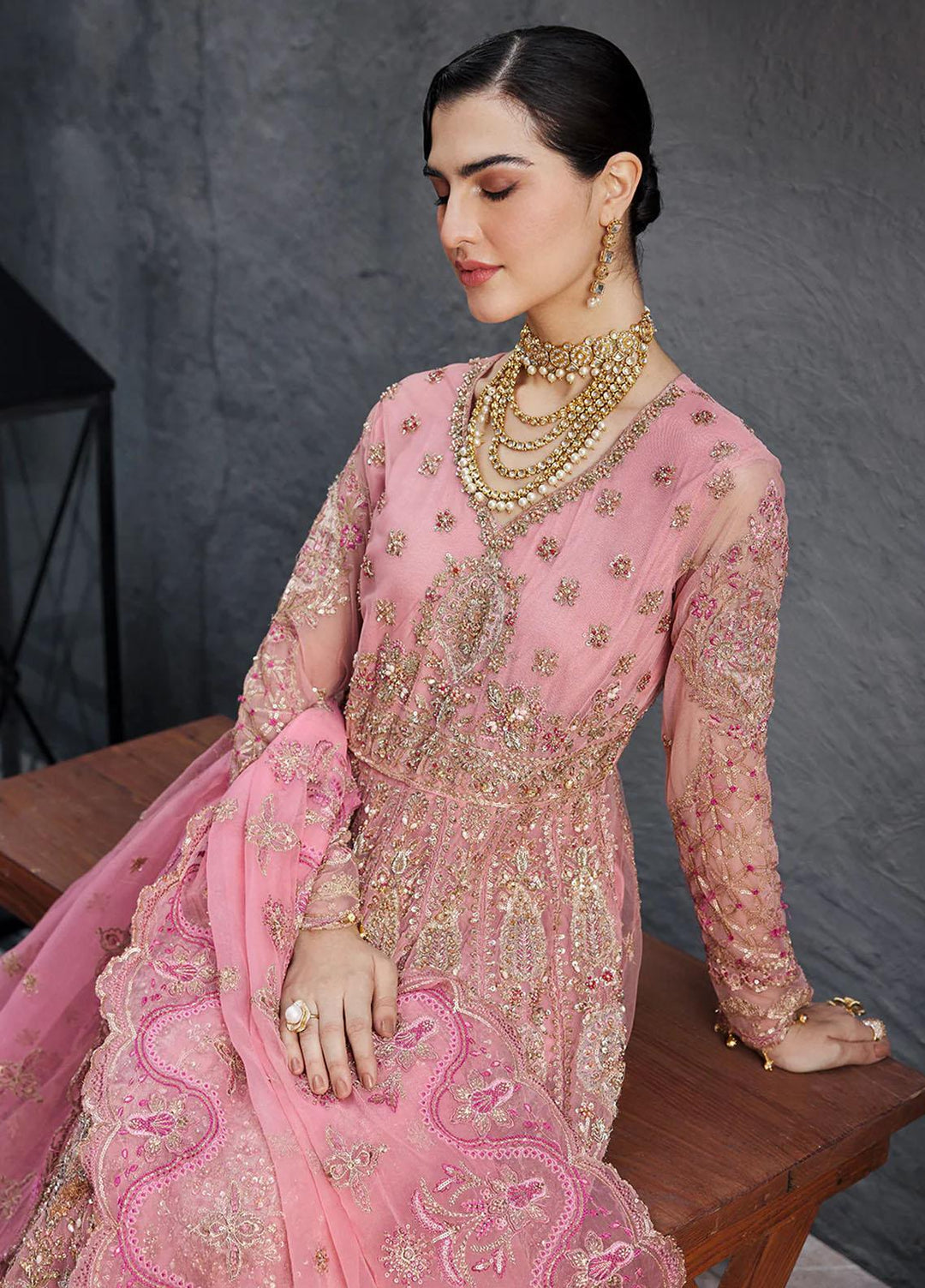 Nawabzadi By Emaan Adeel Embroidered Net Suits Unstitched 3 Piece NZ23EA NW-04 - Luxury Collection
