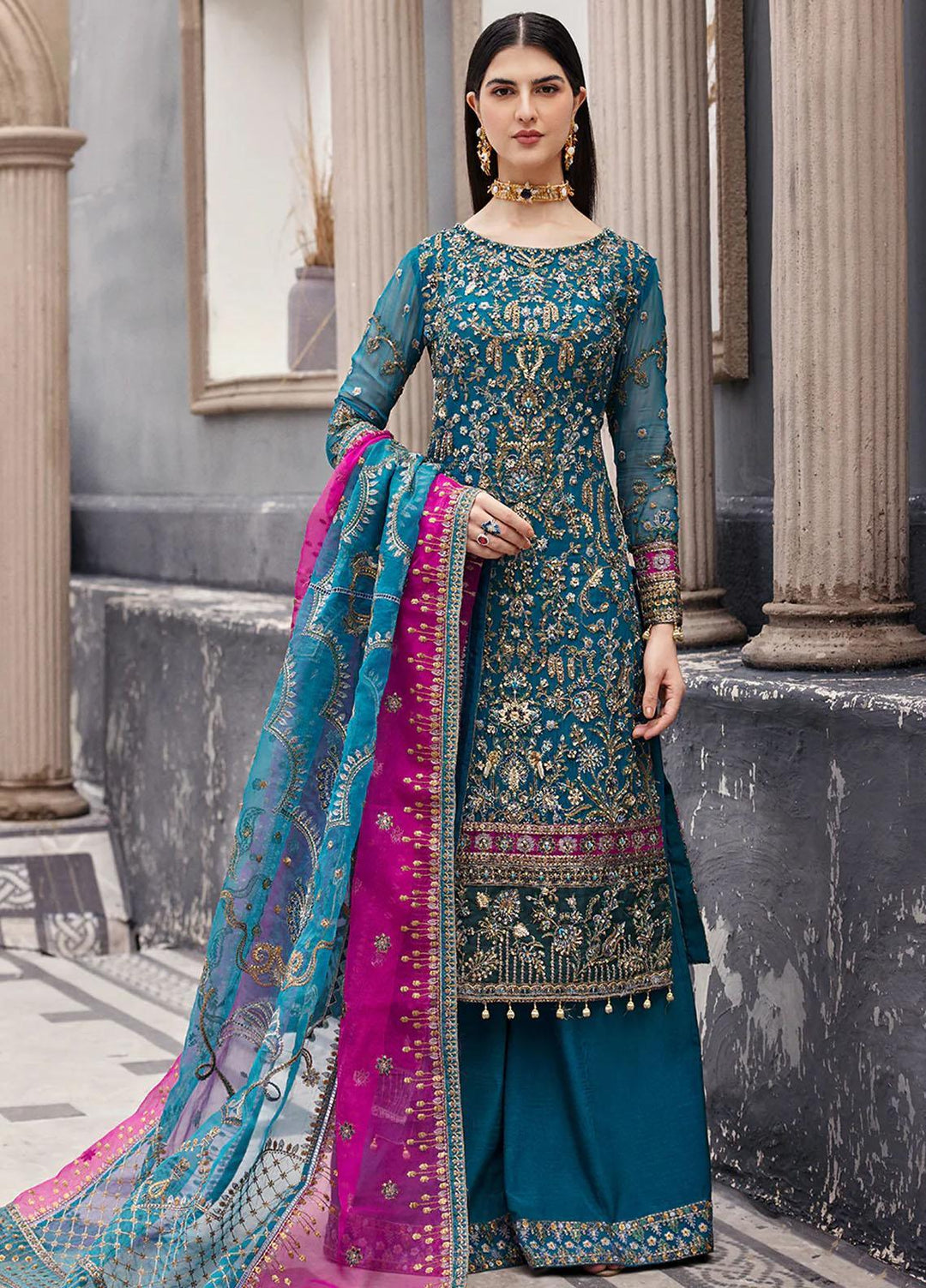 Nawabzadi By Emaan Adeel Embroidered Chiffon Suits Unstitched 3 Piece NZ23EA NW-05 - Luxury Collection