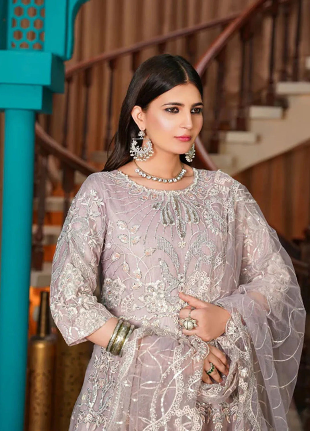 Naya Mausam by Gulnoor Pret Embroidered Bereze Net 3 Piece Suit Alaya Pink