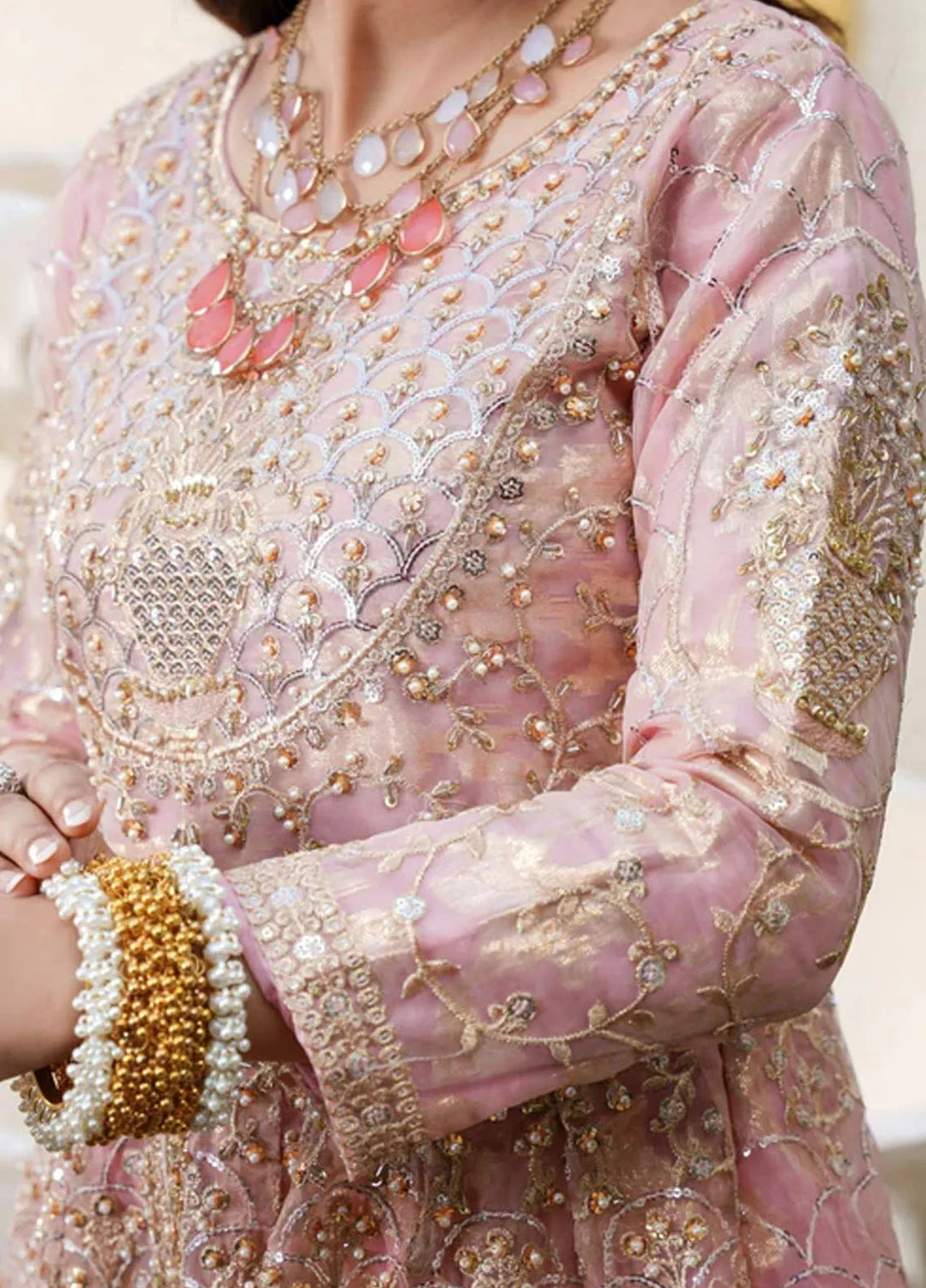 Naya Mausam by Gulnoor Pret Embroidered Bereze Net 3 Piece Suit Chandan Dusty Pink