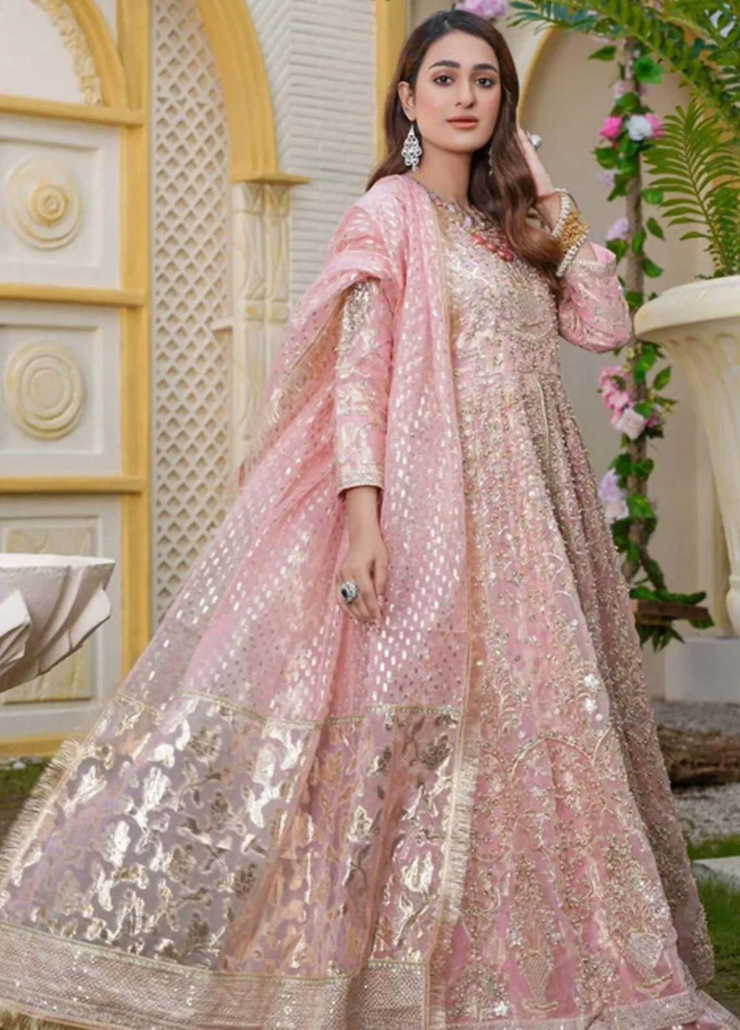 Naya Mausam by Gulnoor Pret Embroidered Bereze Net 3 Piece Suit Chandan Dusty Pink