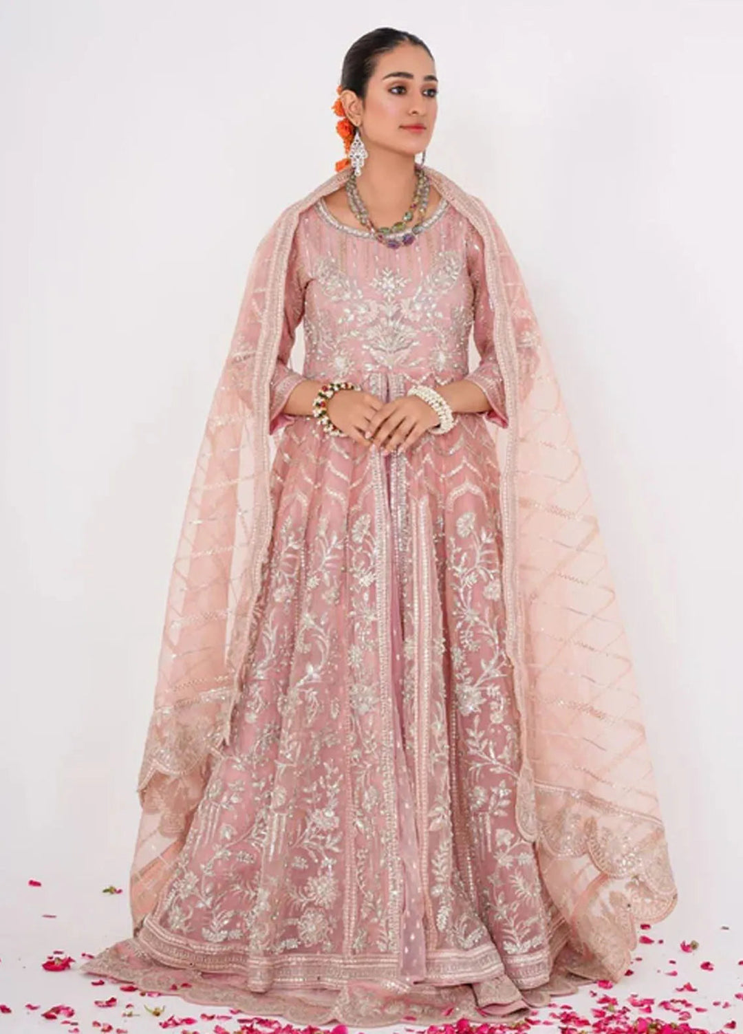 Naya Mausam by Gulnoor Pret Embroidered Bereze Net 3 Piece Suit Jodha Pink