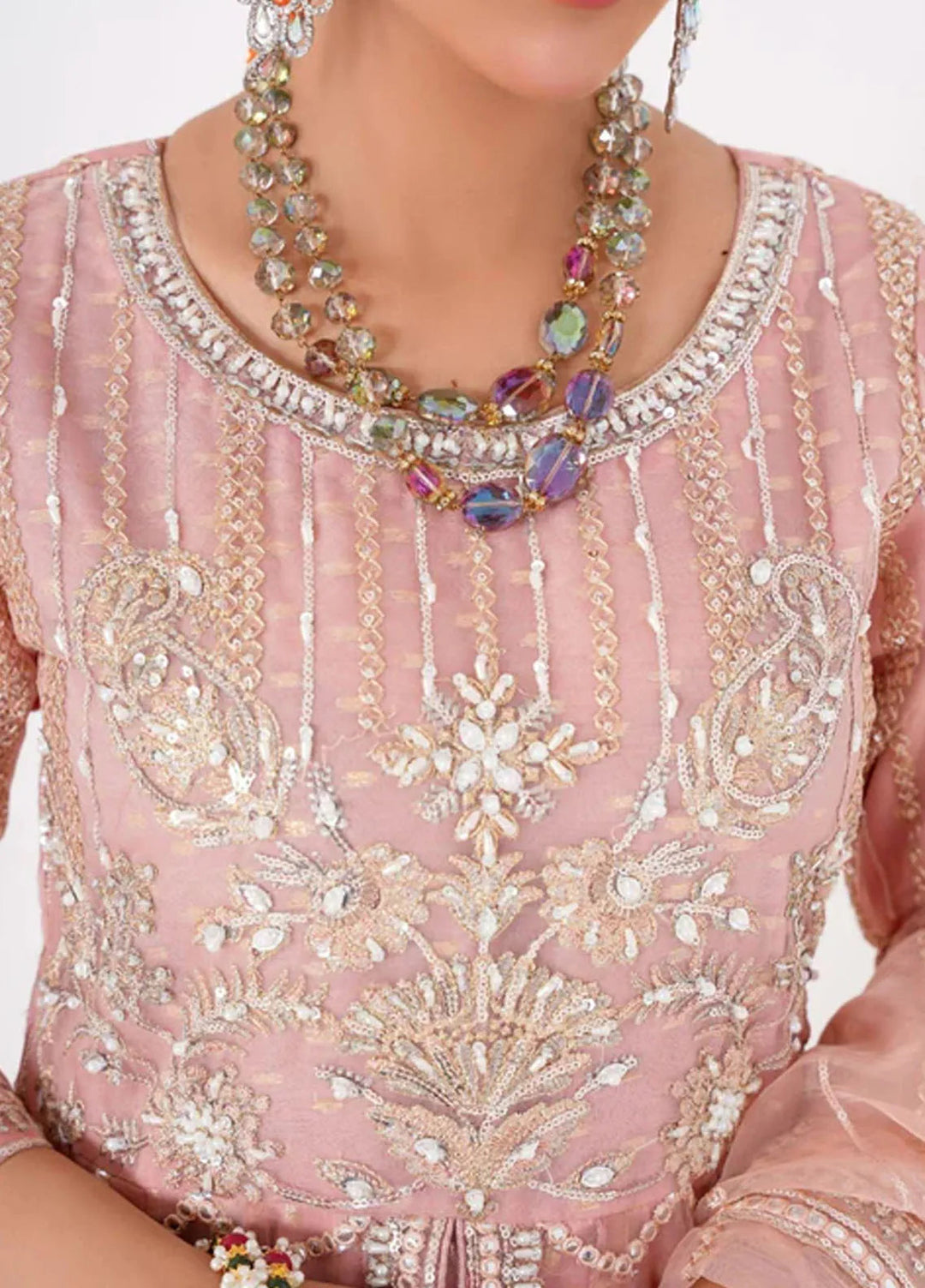 Naya Mausam by Gulnoor Pret Embroidered Bereze Net 3 Piece Suit Jodha Pink