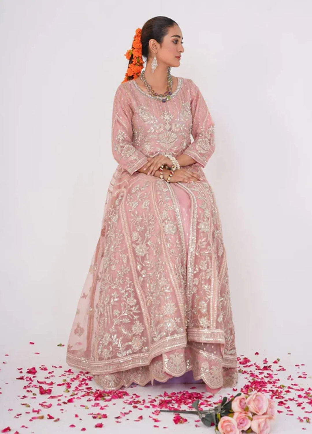 Naya Mausam by Gulnoor Pret Embroidered Bereze Net 3 Piece Suit Jodha Pink