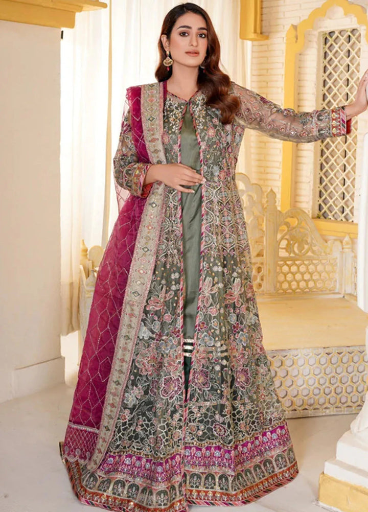 Naya Mausam by Gulnoor Pret Embroidered Bereze Net 3 Piece Suit Kalaakari Green