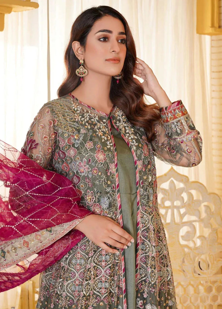 Naya Mausam by Gulnoor Pret Embroidered Bereze Net 3 Piece Suit Kalaakari Green