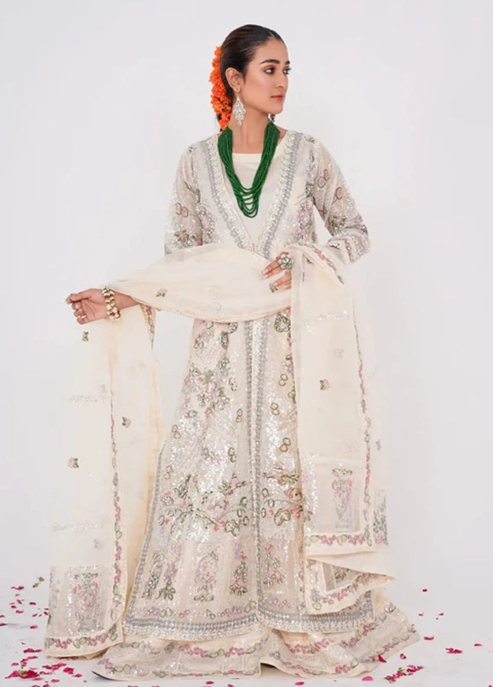 Naya Mausam by Gulnoor Pret Embroidered Bereze Net 3 Piece Suit Sajni Off White
