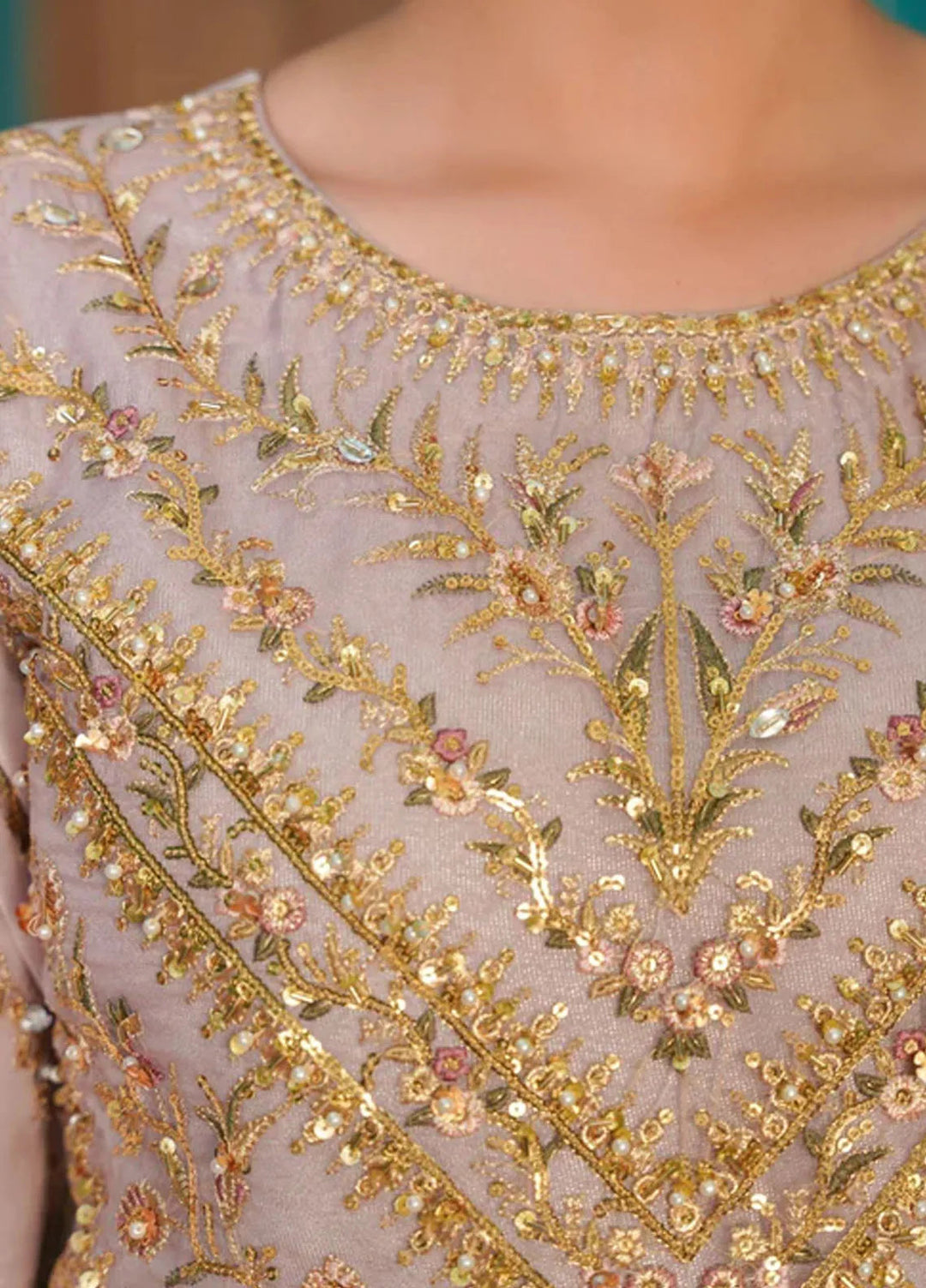 Naya Mausam by Gulnoor Pret Embroidered Organza 3 Piece Suit Naaz lilac