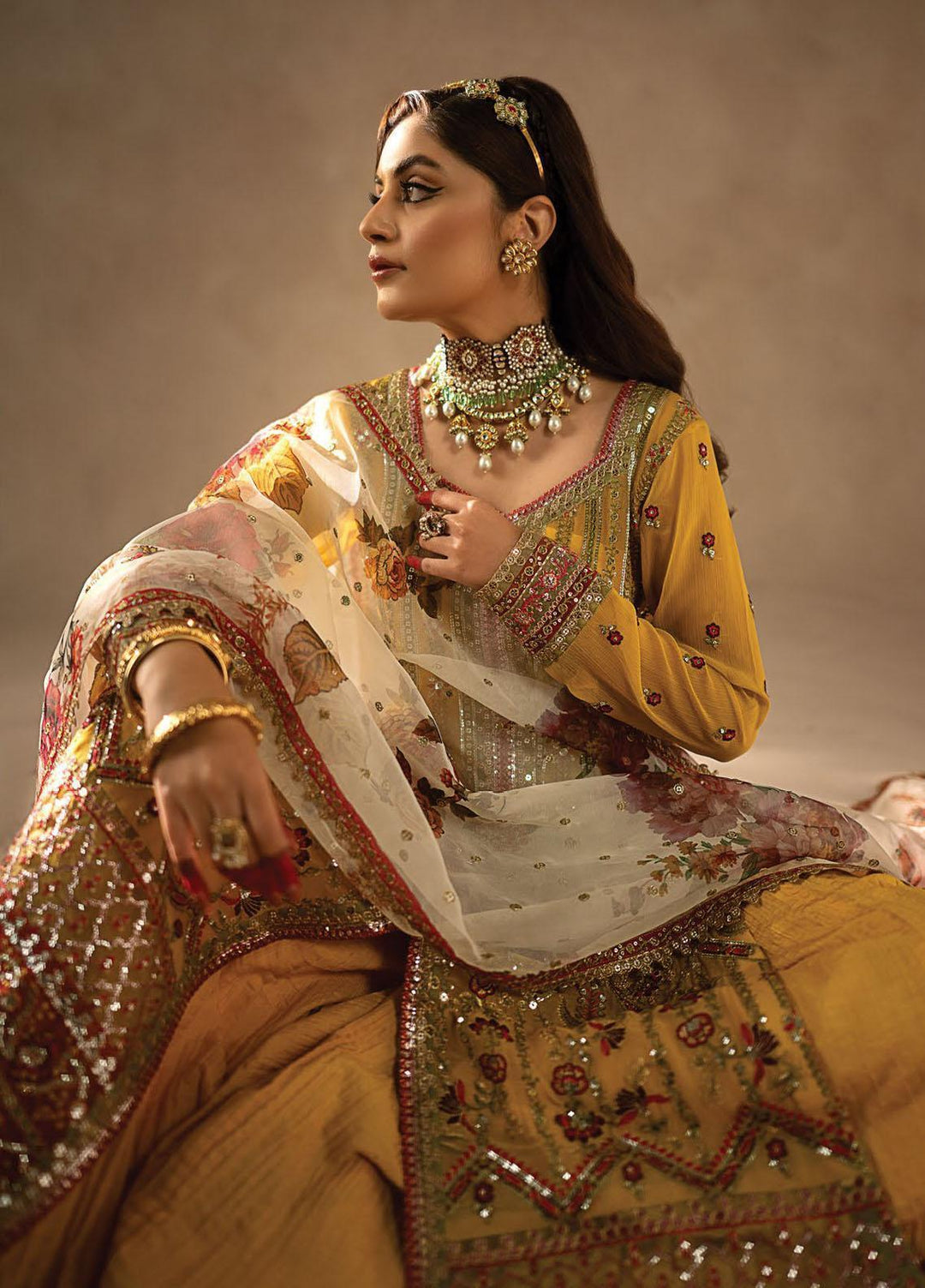 Nayab By Myeesha Embroidered Chiffon Suits Unstitched 4 Piece MYA23N MF23-05 Pukhraaj - Festive Collection