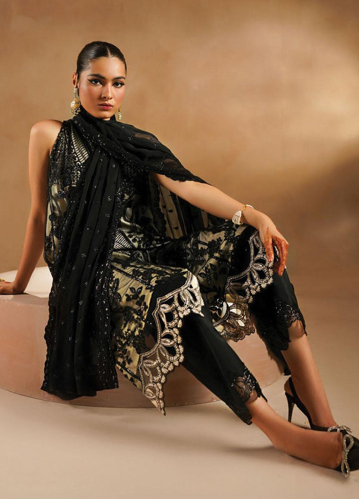 Nayab By Myeesha Embroidered Net Suits Unstitched 4 Piece MYA23N MF23-06 Siyaah - Festive Collection