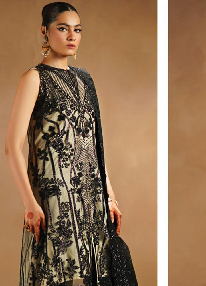 Nayab By Myeesha Embroidered Net Suits Unstitched 4 Piece MYA23N MF23-06 Siyaah - Festive Collection