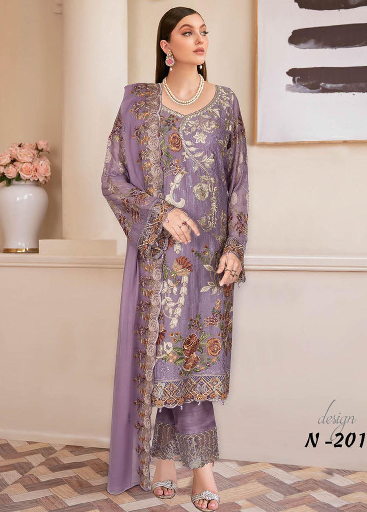 Nayab By Ramsha Embroidered Chiffon Suits Unstitched 3 Piece RSH23-N2 N-201 - Luxury Collection