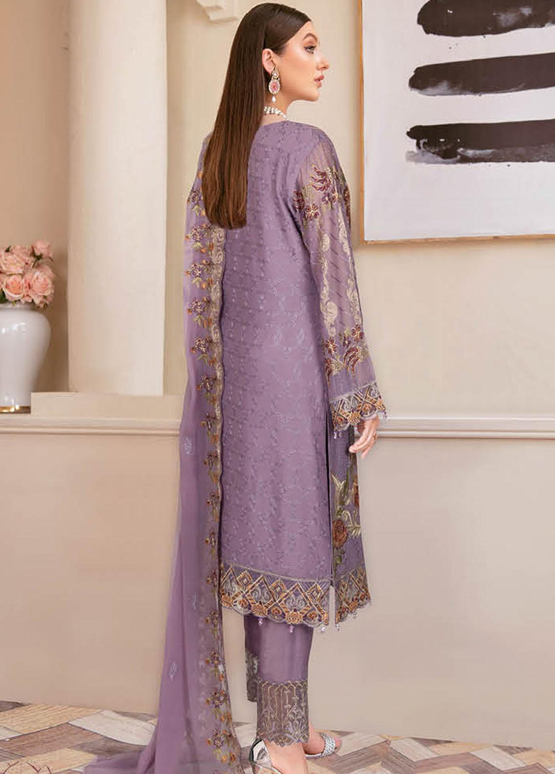 Nayab By Ramsha Embroidered Chiffon Suits Unstitched 3 Piece RSH23-N2 N-201 - Luxury Collection