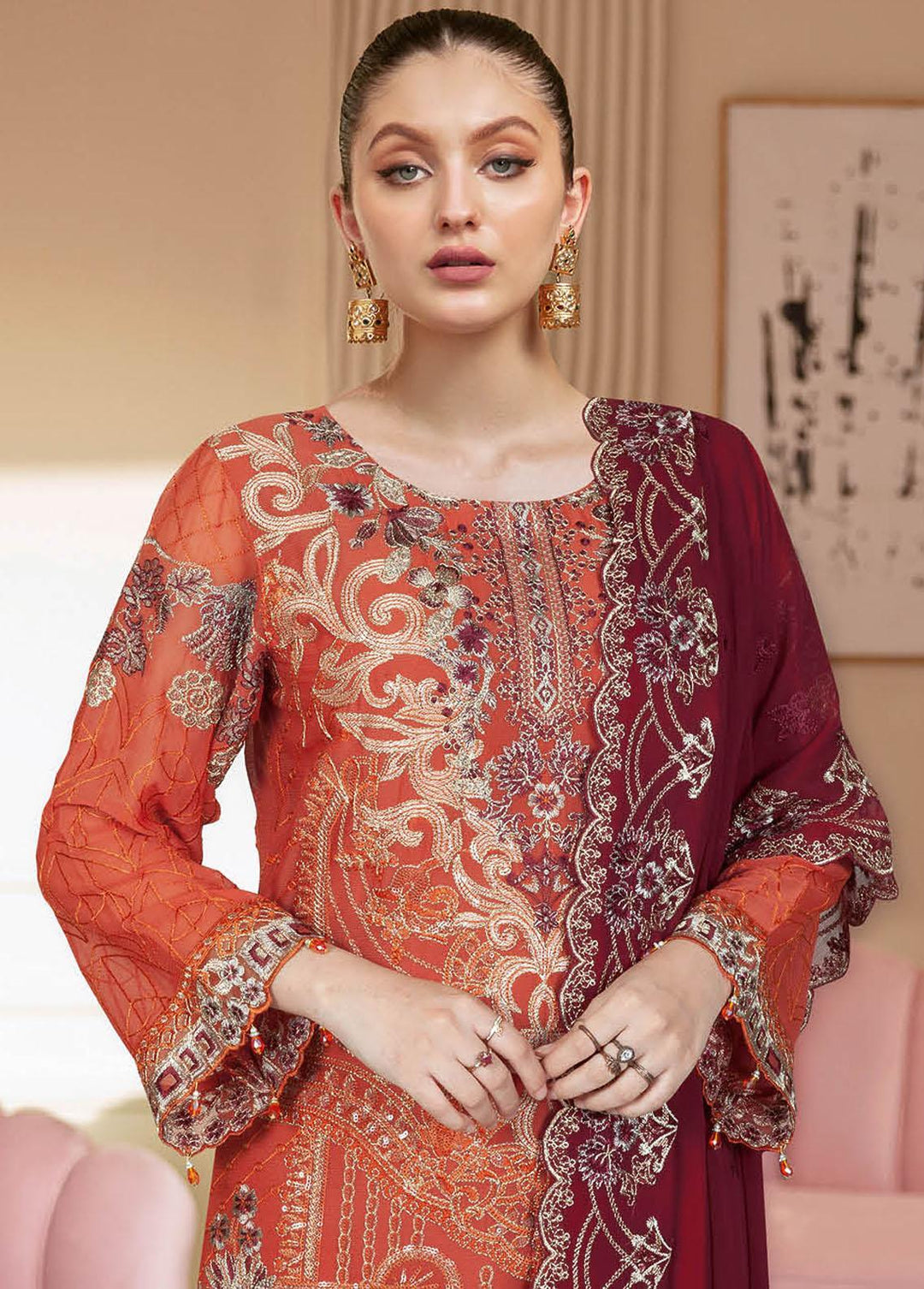 Nayab By Ramsha Embroidered Chiffon Suits Unstitched 3 Piece RSH23-N2 N-202 - Luxury Collection