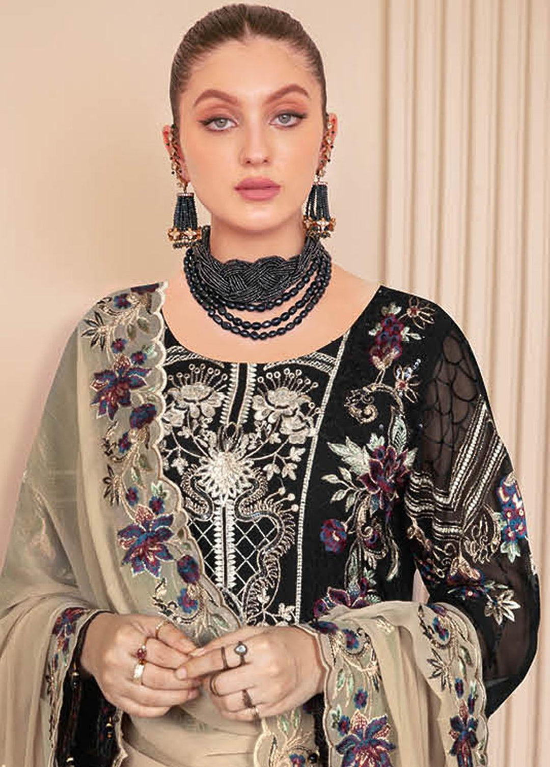 Nayab By Ramsha Embroidered Chiffon Suits Unstitched 3 Piece RSH23-N2 N-203 - Luxury Collection