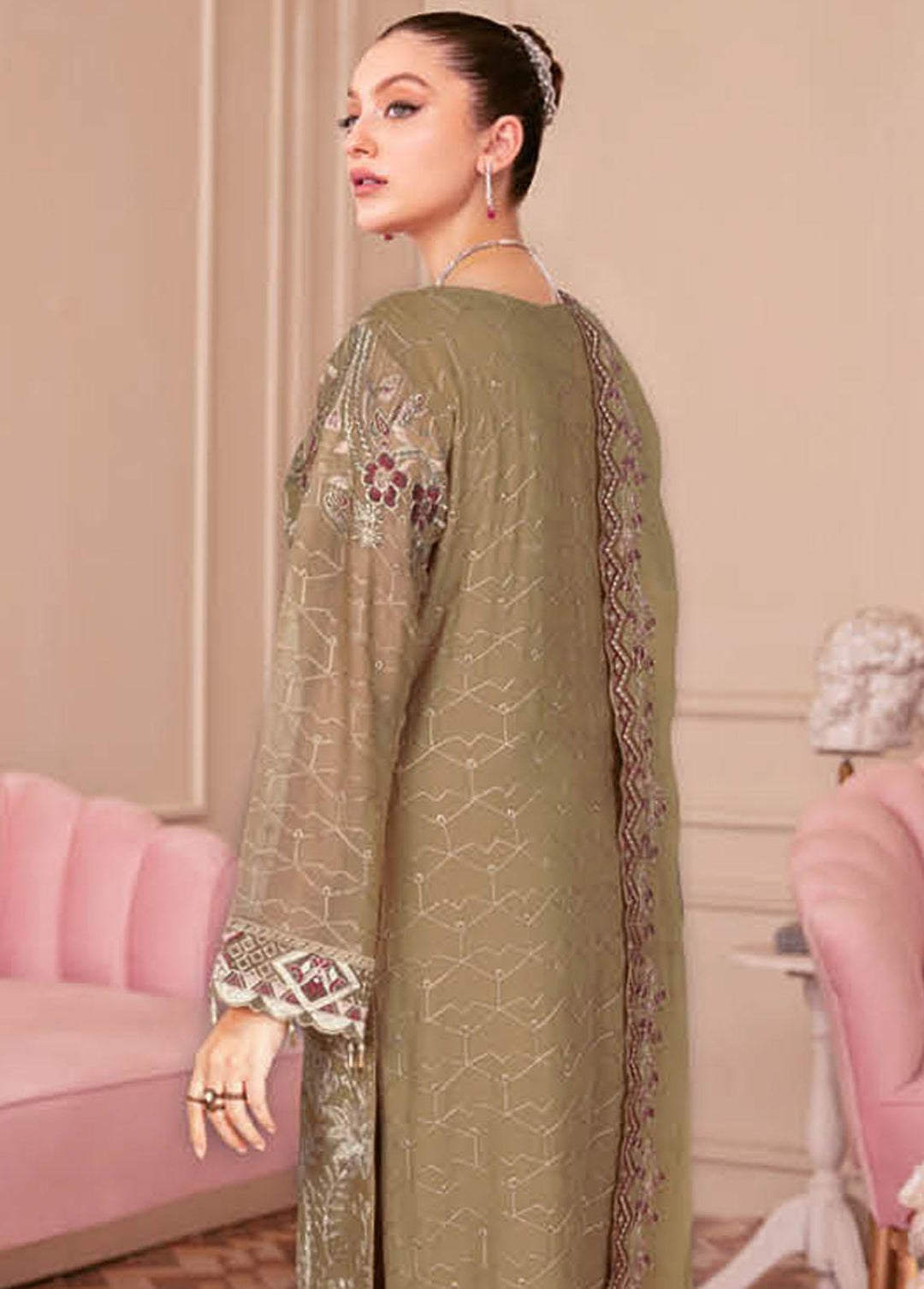 Nayab By Ramsha Embroidered Chiffon Suits Unstitched 3 Piece RSH23-N2 N-208 - Luxury Collection
