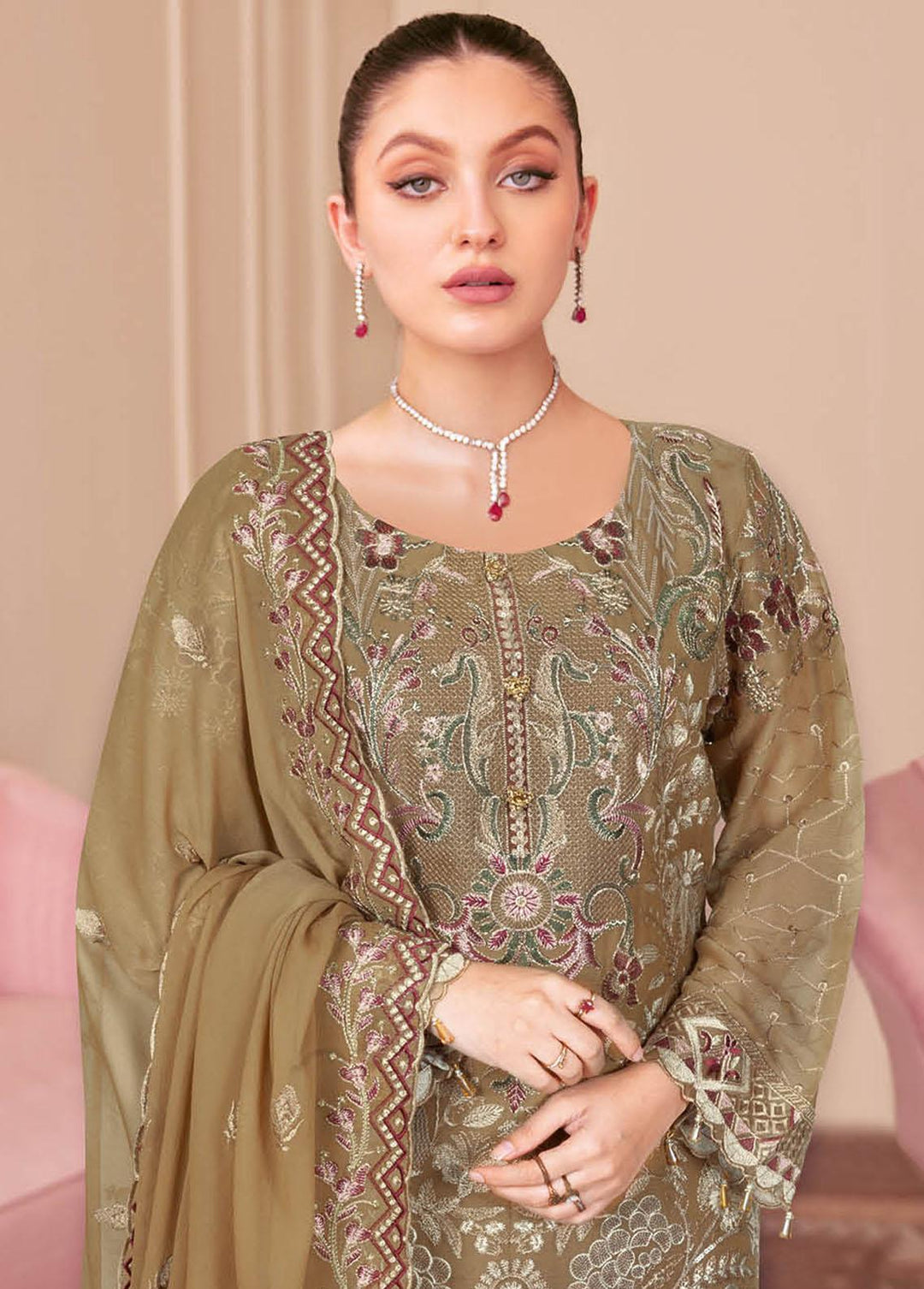 Nayab By Ramsha Embroidered Chiffon Suits Unstitched 3 Piece RSH23-N2 N-208 - Luxury Collection