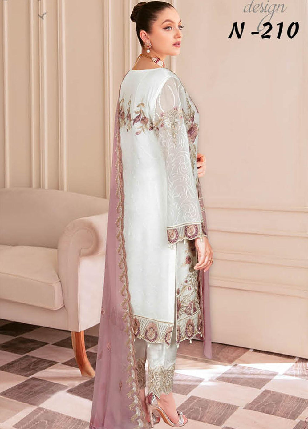 Nayab By Ramsha Embroidered Chiffon Suits Unstitched 3 Piece RSH23-N2 N-210 - Luxury Collection