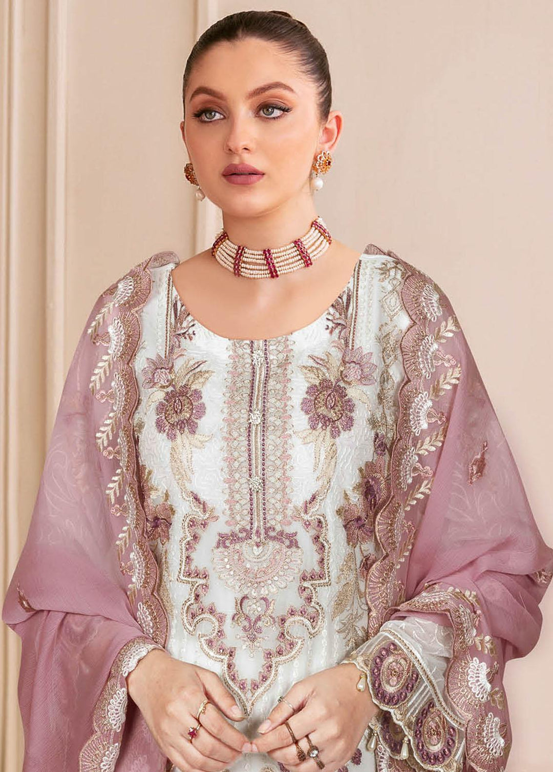 Nayab By Ramsha Embroidered Chiffon Suits Unstitched 3 Piece RSH23-N2 N-210 - Luxury Collection