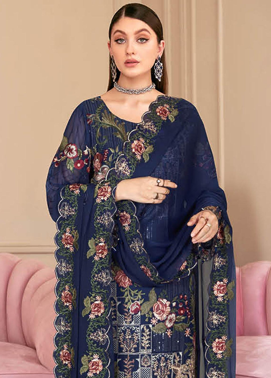 Nayab By Ramsha Embroidered Chiffon Suits Unstitched 3 Piece RSH23-N2 N-211 - Luxury Collection