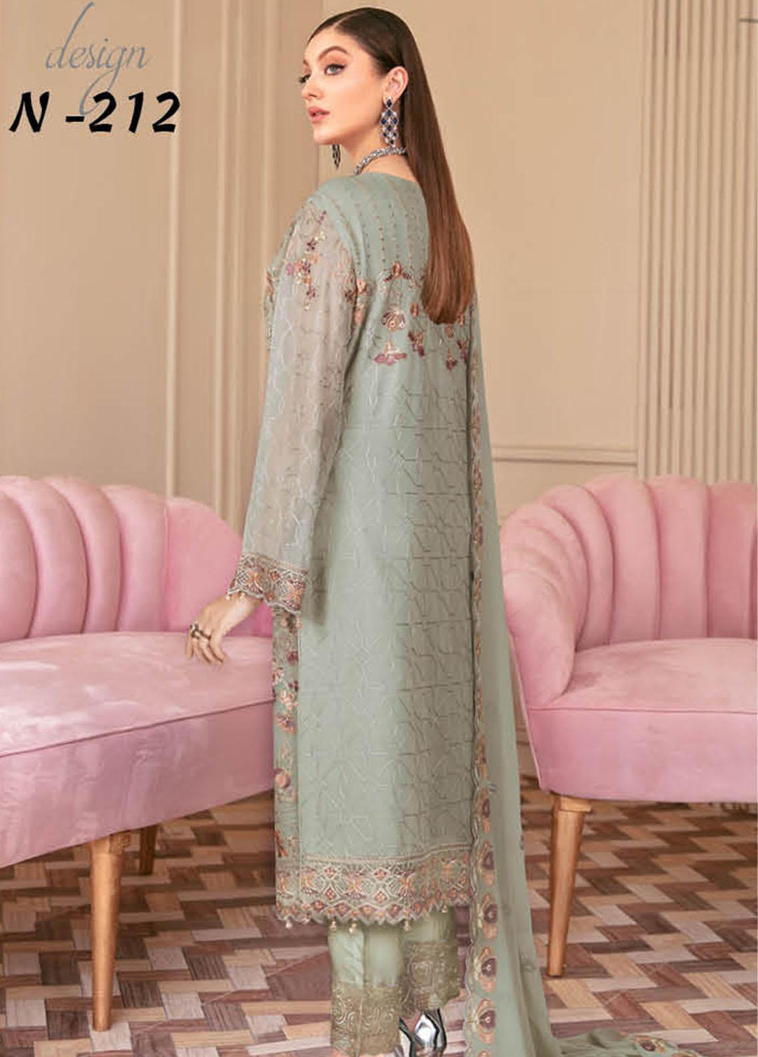 Nayab By Ramsha Embroidered Chiffon Suits Unstitched 3 Piece RSH23-N2 N-212 - Luxury Collection