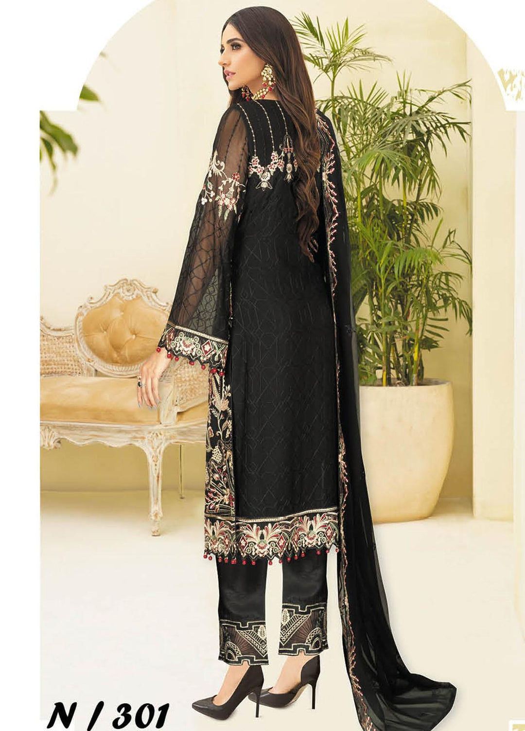 Nayab By Ramsha Embroidered Chiffon Suits Unstitched 3 Piece RSH23-N3 N-301 - Festive Collection