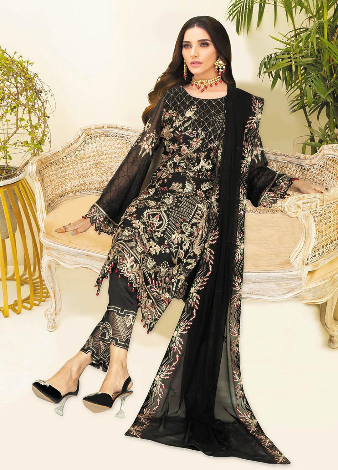 Nayab By Ramsha Embroidered Chiffon Suits Unstitched 3 Piece RSH23-N3 N-301 - Festive Collection
